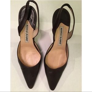 Manolo Blahnik Brown Leather Slingback Heels